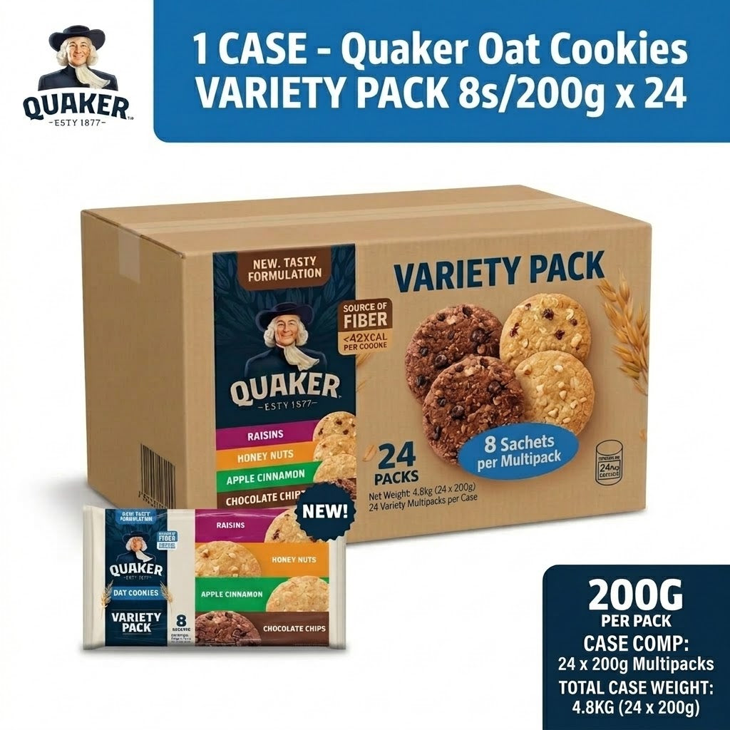 1 CASE - Quaker Oats Cookies Variety Pack 200g x 24