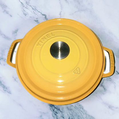 Happiness DUAL HANDLE ENAMELED CAST IRON POT- YELLOW