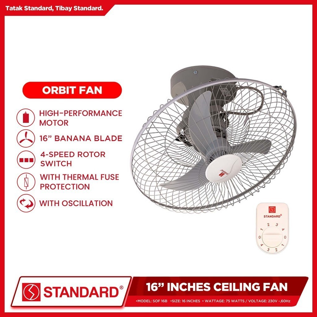 STANDARD ORBIT Ceiling FAN 16" - Plastic Banana Type Blade