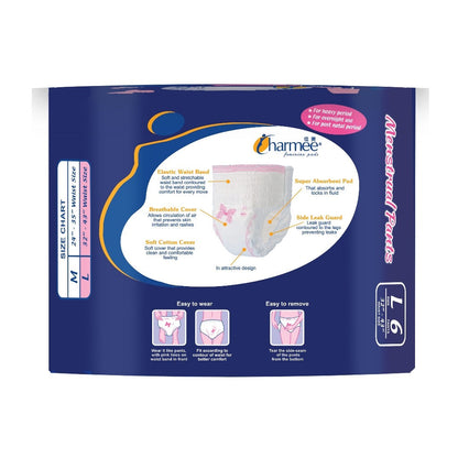 1 CASE - Charmee Menstrual Pants Large 6s x 12 packs