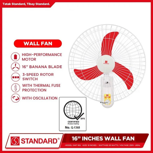 STANDARD ELECTRIC FAN 16" Wall Fan Plastic Blade - Red