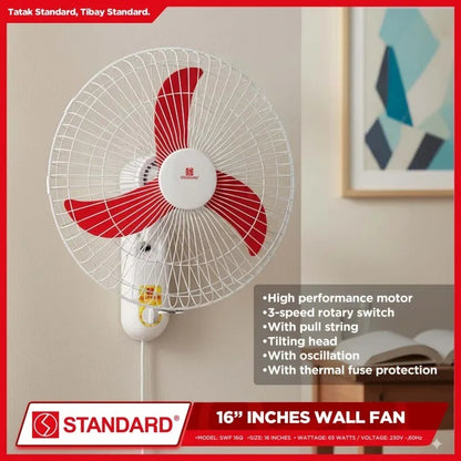 STANDARD ELECTRIC FAN 16" Wall Fan Plastic Blade - Red