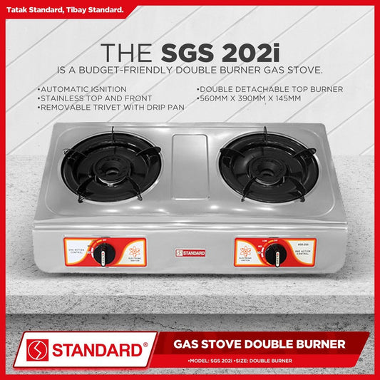 STANDARD GAS STOVE DOUBLE BURNER LPG Automatic Ignition Stainless Steel - (BURNER ONLY)