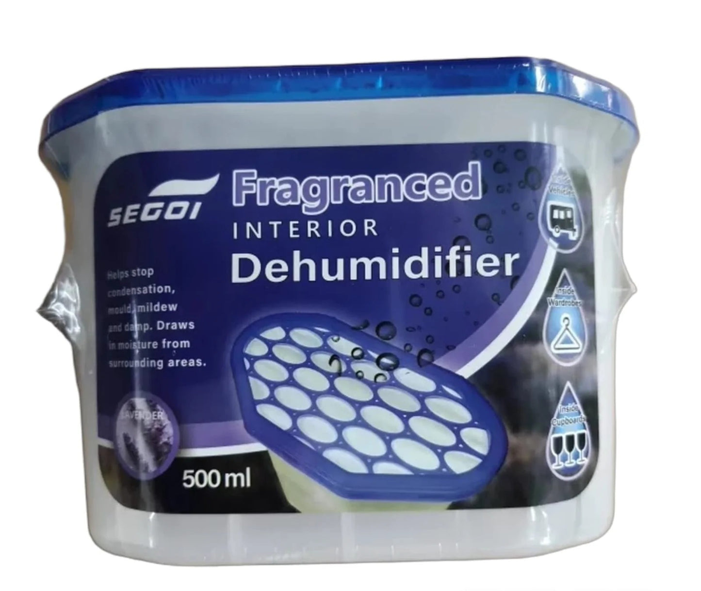 Segoi Fragranced DEHUMIDIFIER 500ml Lavender Scent - Absorbs moisture for mildew removal