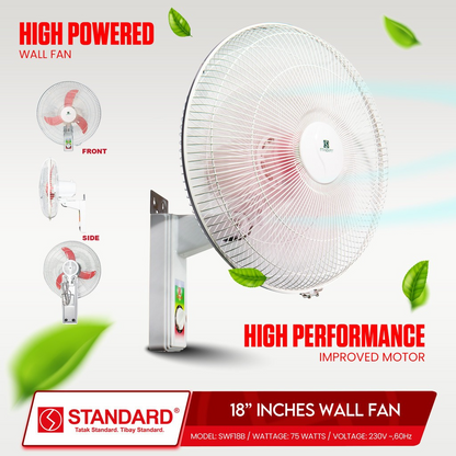 STANDRAD ELECTRIC FAN 18" Wall Fan Banana Type Plastic Blade - RED