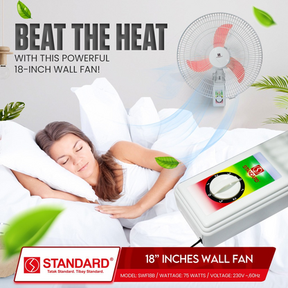 STANDRAD ELECTRIC FAN 18" Wall Fan Banana Type Plastic Blade - RED