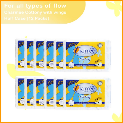 1 CASE - Charmee ALL FLOW Cottony Sanitary Napkin w/ Wings 12's x 24 packs