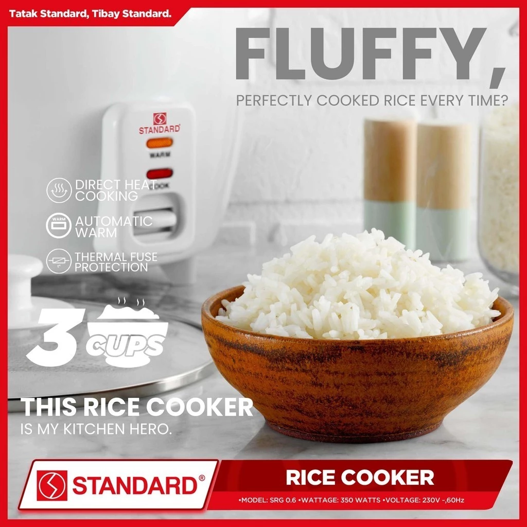 STANDARD RICE COOKER (350W) Plain white 0.6L/3Cups