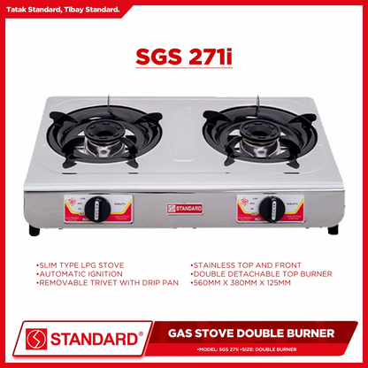 STANDARD GAS STOVE DOUBLE BURNER LPG Stainless Steel Slim Type - (BURNER ONLY)