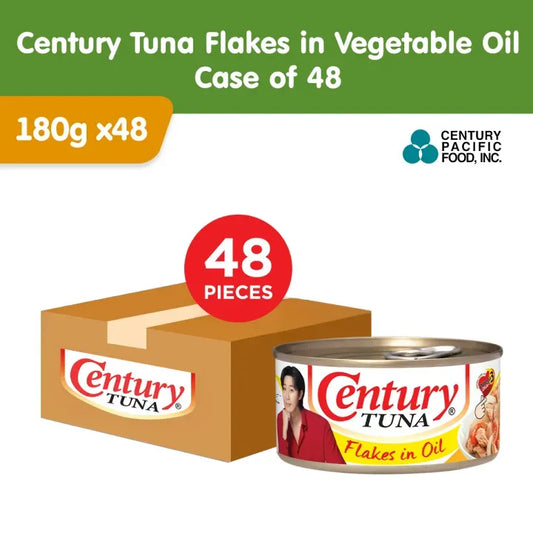 Century Tuna Flakes in Vegetable Oil 180g (Case of 48pcs) - Protein, Omega 3 DHA, No Preservatives