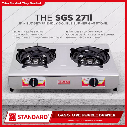 STANDARD GAS STOVE DOUBLE BURNER LPG Stainless Steel Slim Type - (BURNER ONLY)
