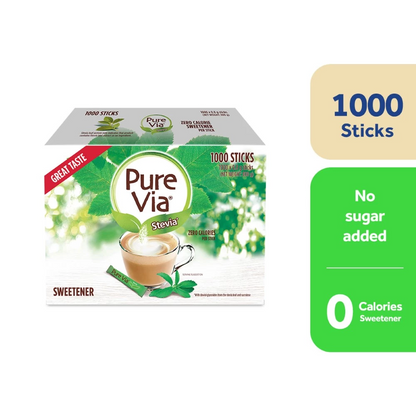 1 CASE - PURE VIA STEVIA 1000 Zero Calorie Sweetener - Stevia Sweetener, Sugar Free - (1000 Sticks)