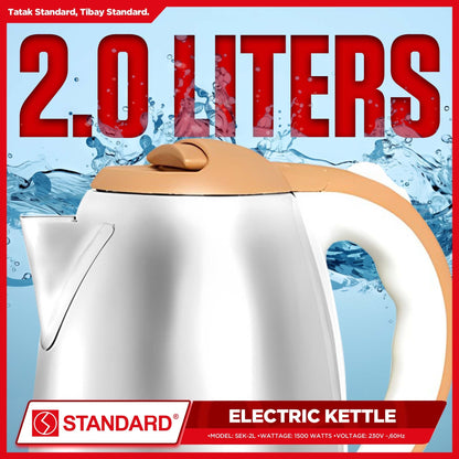 STANDARD ELECTRIC KETTLE 2L 1500W - STAINLESS STEEL BODY