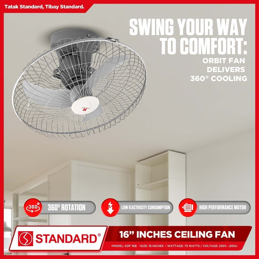STANDARD ORBIT Ceiling FAN 16" - Plastic Banana Type Blade