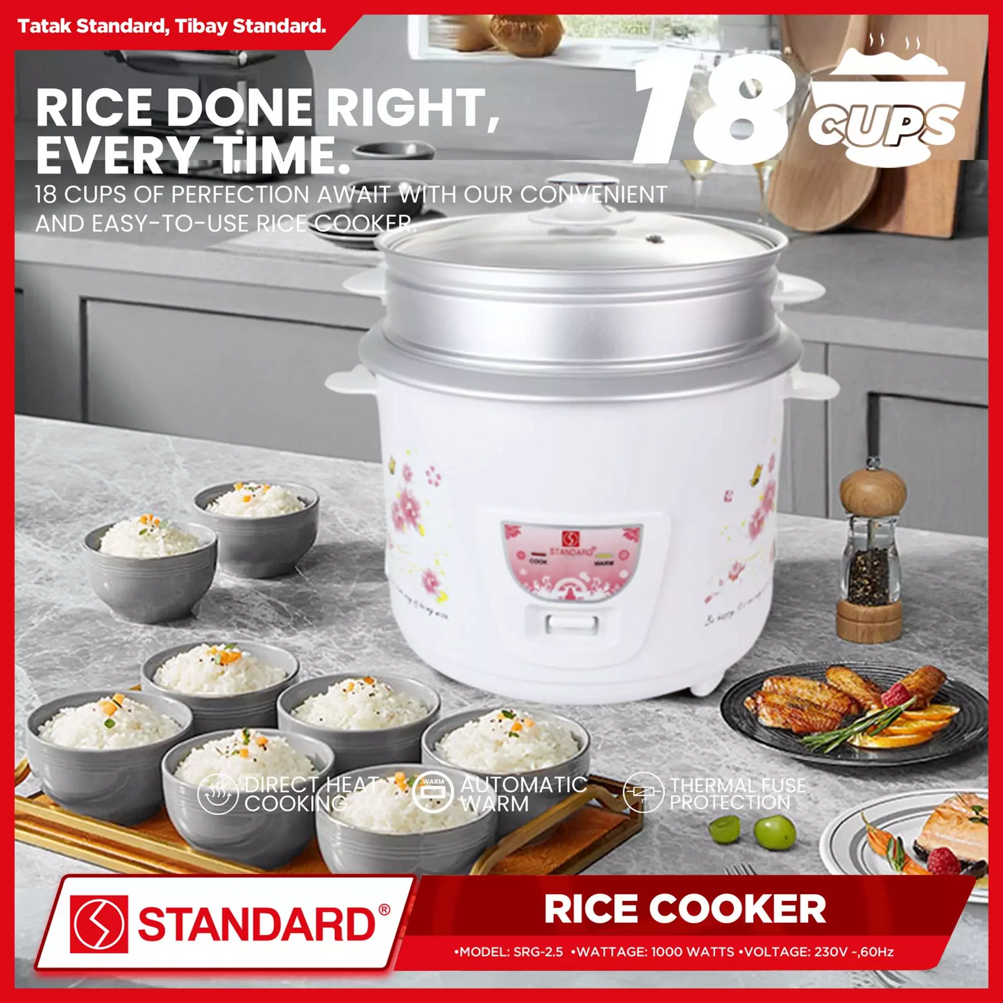 STANDARD RICE COOKER 2.5 Liters with Steamer