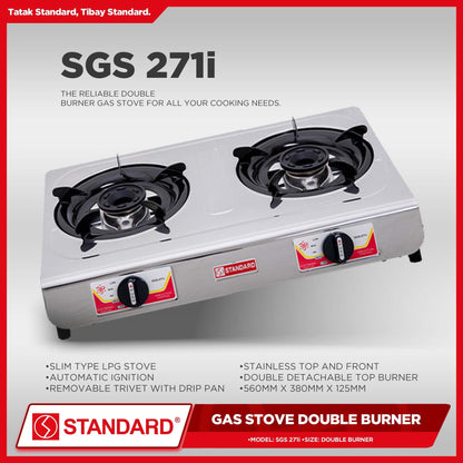 STANDARD GAS STOVE DOUBLE BURNER LPG Stainless Steel Slim Type - (BURNER ONLY)