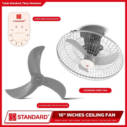STANDARD ORBIT Ceiling FAN 16" - Plastic Banana Type Blade