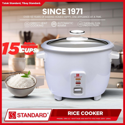 STANDARD RICE COOKER 900W - 2.2L Plain White 15 Cups