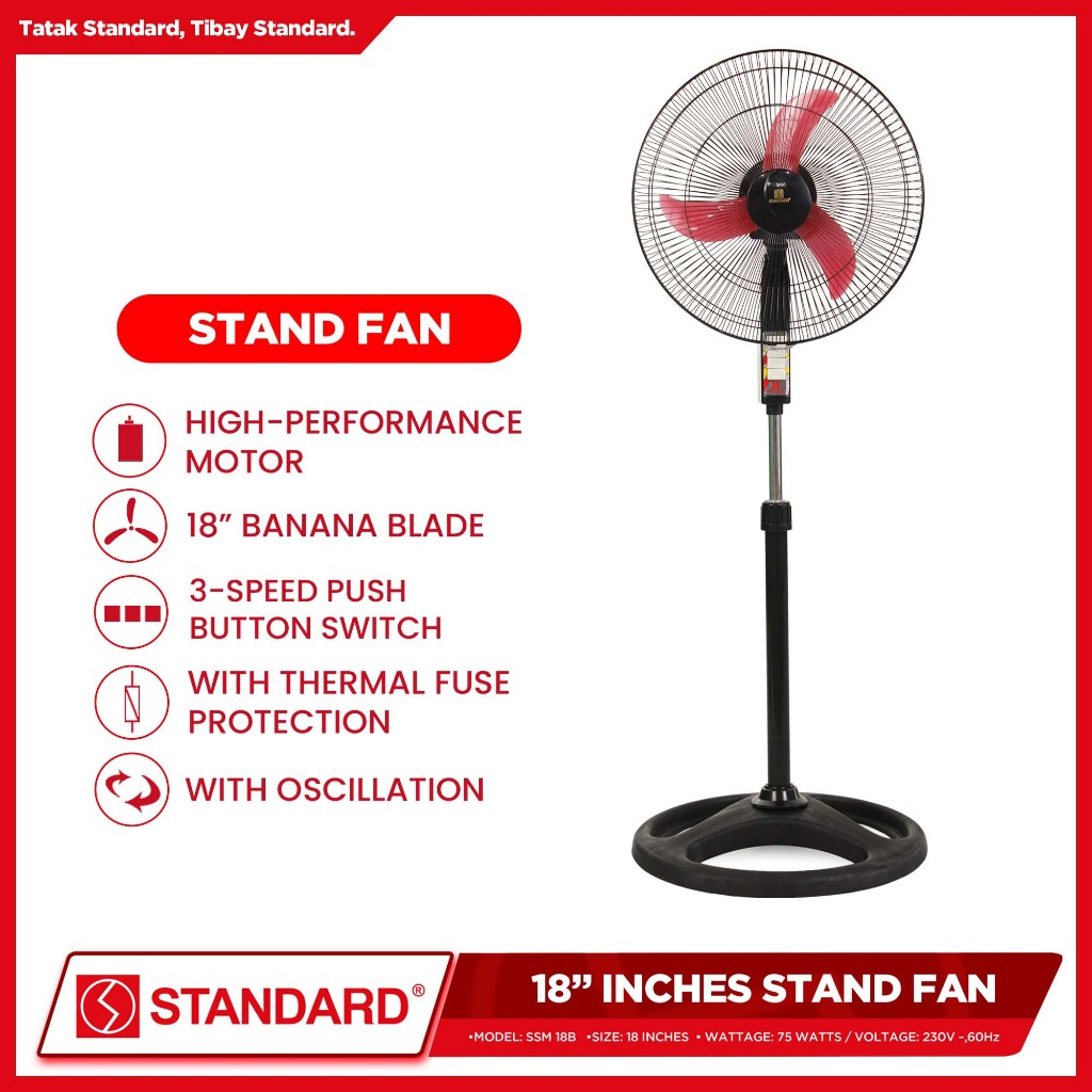 STANDARD STAND FAN 18" Plastic Blade RED