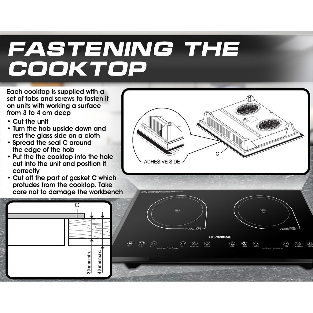 Imarflex IDX-3250B Built-in Twin Induction Cooker - L 1300W / R 1500W