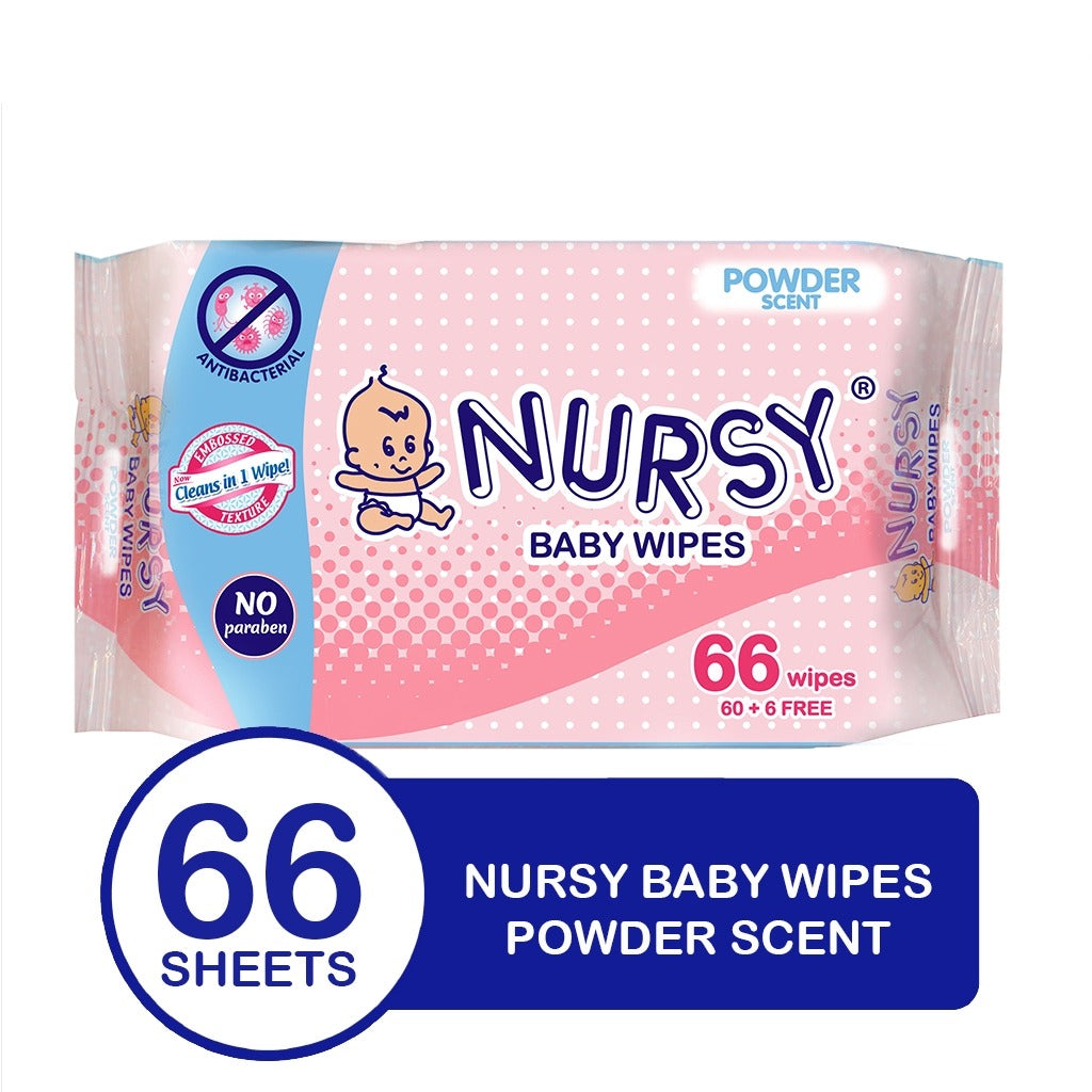 [BUNDLE OF 2 or 6]  Nursy Baby Wipes in Powder Scent 4 packs x 66 wipes