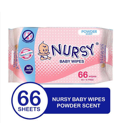 [BUNDLE OF 2 or 6]  Nursy Baby Wipes in Powder Scent 4 packs x 66 wipes