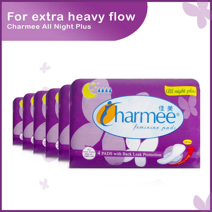 1 CASE - Charmee All Night Plus Feminine Pads 4s x 24 packs