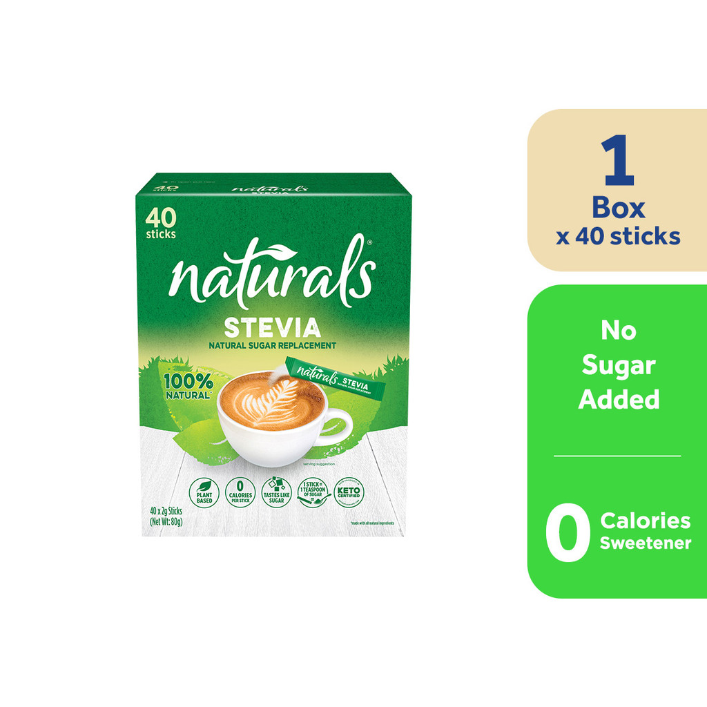1 CASE - NATURALS STEVIA 40 Zero Calorie Sweetener - Natural Stevia Sweetener, Sugar Free - (40 Sticks x 12 Packs)