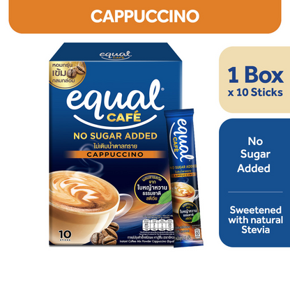 1 CASE - EQUAL CAFE CAPUCCINO, 3-IN-1 Coffee Mix - Natural Stevia Sweetener - (10 Sticks x 12 Boxes)