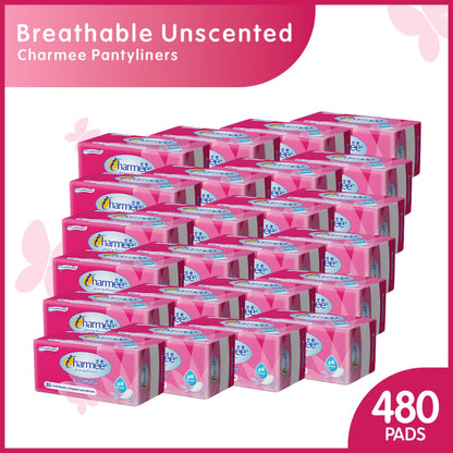 1 CASE - Charmee Pantyliner Breathable Unscented 20's x 24 packs