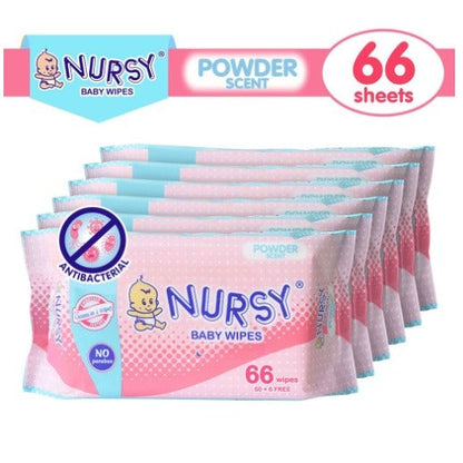 [BUNDLE OF 2 or 6]  Nursy Baby Wipes in Powder Scent 4 packs x 66 wipes