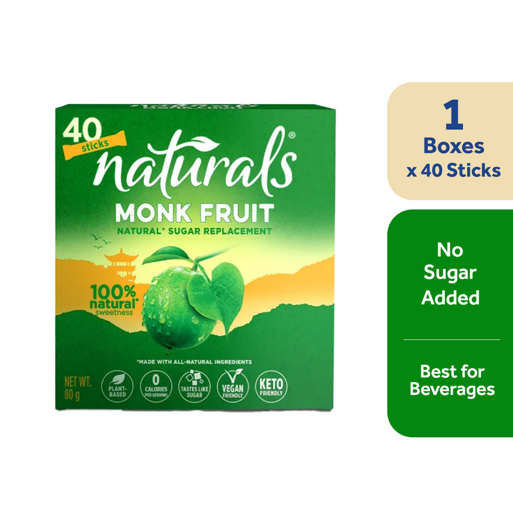 1 CASE - NATURALS MONK FRUIT 40 Zero Calorie Sweetener - Natural Sweetener, Sugar Free - (40 Sticks x 12 Packs)