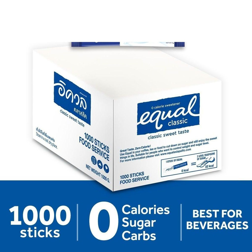 1 CASE - EQUAL CLASSIC 1000 Zero Calorie Sweetener - Sugar Substitute, Diabetic Friendly - (1000 Sticks)