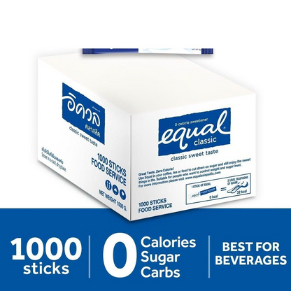 1 CASE - EQUAL CLASSIC 1000 Zero Calorie Sweetener - Sugar Substitute, Diabetic Friendly - (1000 Sticks)