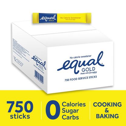 1 CASE - EQUAL GOLD 750 Zero Calorie Sweetener - Keto Diet Friendly, Diabetic Friendly -(750 Sticks)