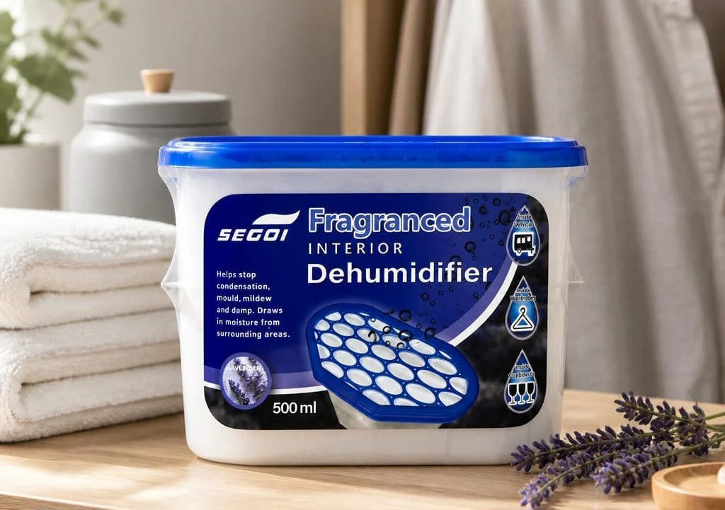 Segoi Fragranced DEHUMIDIFIER 500ml Lavender Scent - Absorbs moisture for mildew removal