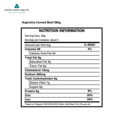 Argentina Corned Beef 260g x 48pcs (1 CASE) - 100% Pure Beef, High Protein, Halal Certified