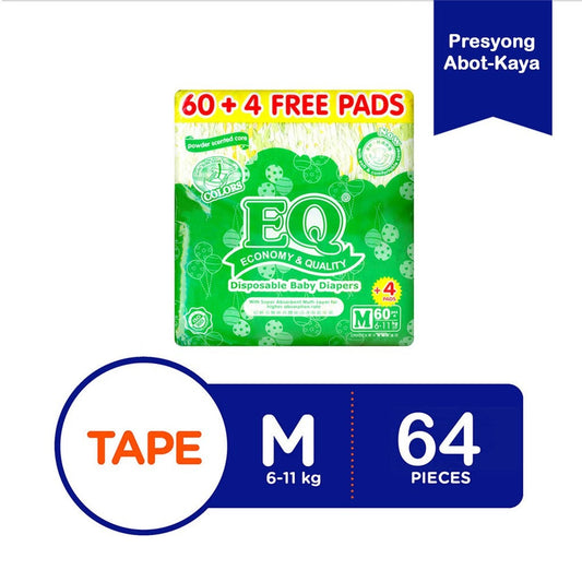 EQ Colors Jumbo Pack Tape Baby Diapers 64's (6-11kg) - M