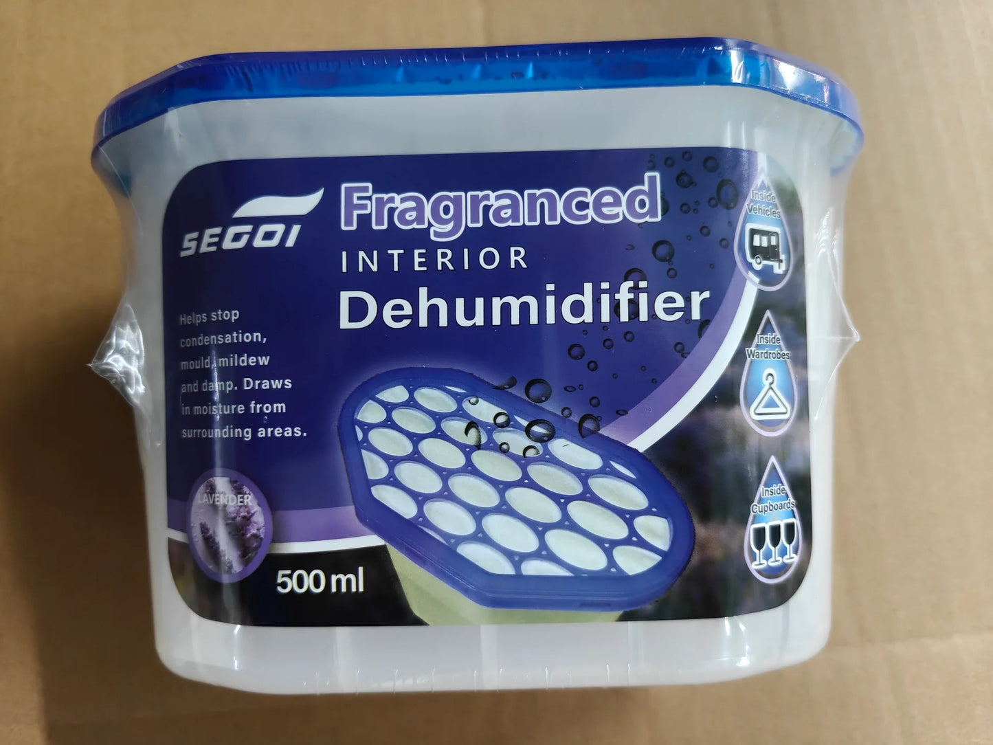 Segoi Fragranced DEHUMIDIFIER 500ml Lavender Scent - Absorbs moisture for mildew removal