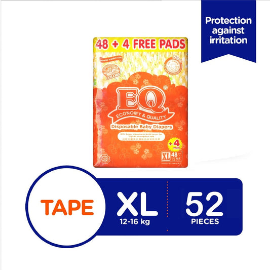 EQ Colors Jumbo Pack Tape Baby Diaper 52's (12-16kg) - XL