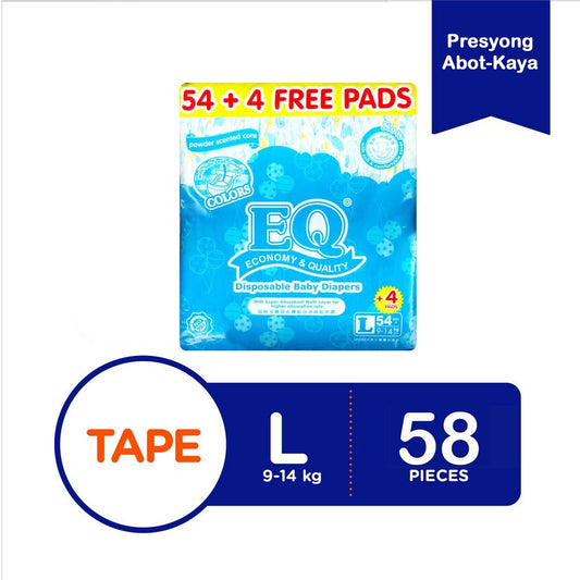 EQ Colors Jumbo Pack Tape Diapers 58's (9-14kg) - L