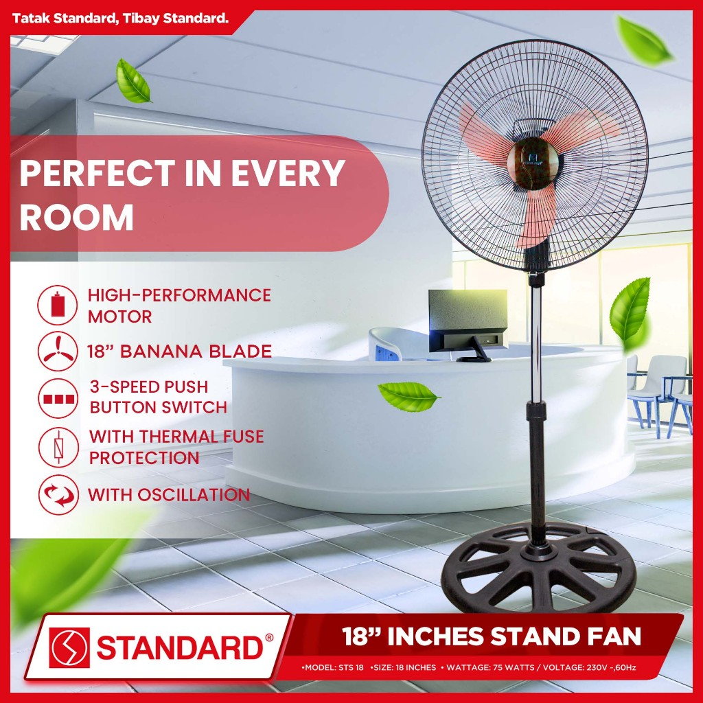 STANDARD STAND FAN 18" Plastic Blade RED