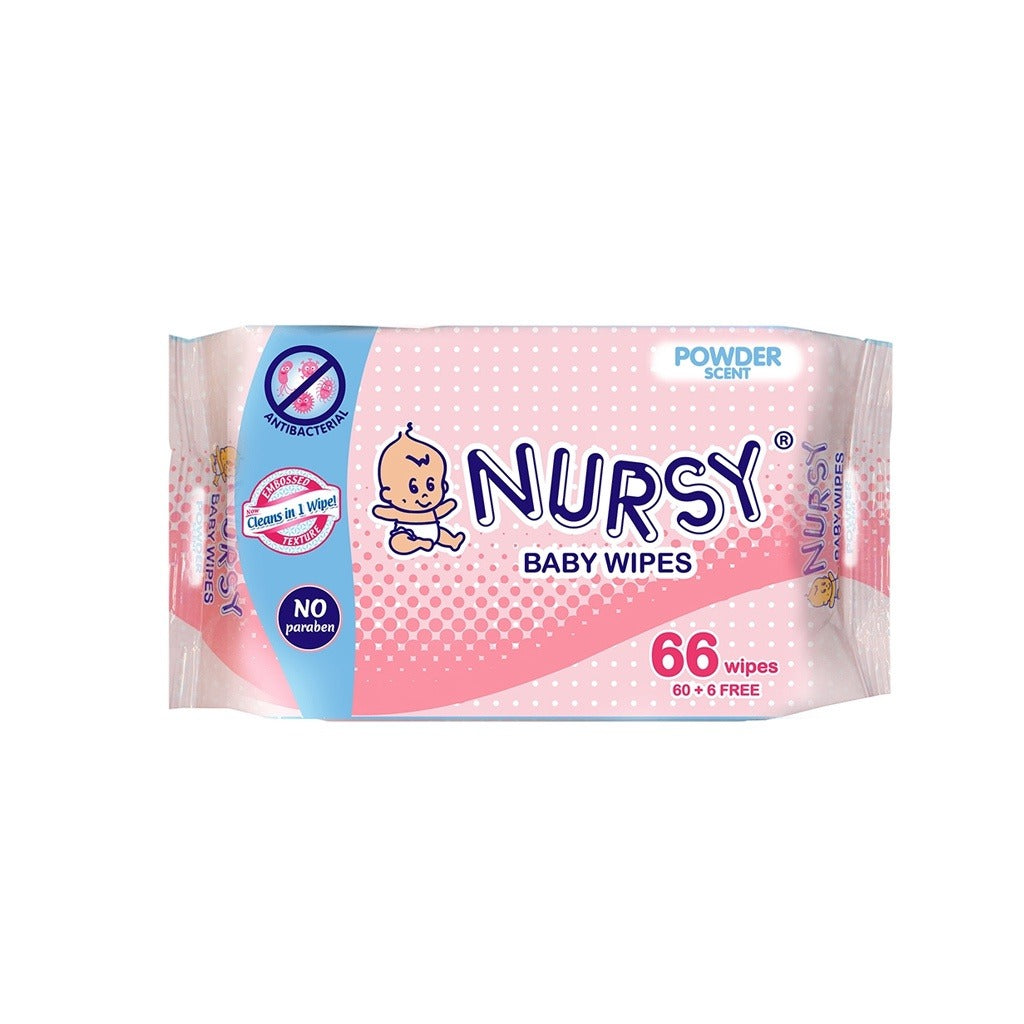 [BUNDLE OF 2 or 6]  Nursy Baby Wipes in Powder Scent 4 packs x 66 wipes