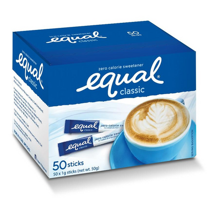 1 CASE - EQUAL CLASSIC 50 Zero Calorie Sweetener - Sugar Substitute, Diabetic Friendly -  (50 Sticks x 12 Boxes)
