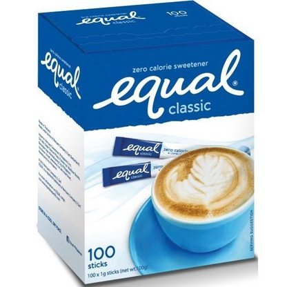 1 CASE - EQUAL CLASSIC 100 Zero Calorie Sweetener - Sugar Substitute, Diabetic Friendly -  (100 Sticks x 12 Boxes)