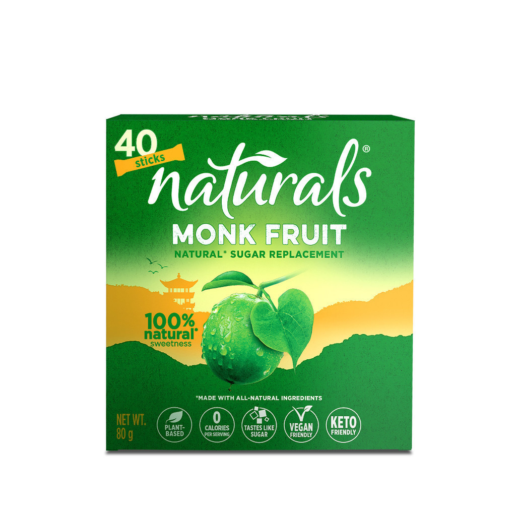 1 CASE - NATURALS MONK FRUIT 40 Zero Calorie Sweetener - Natural Sweetener, Sugar Free - (40 Sticks x 12 Packs)