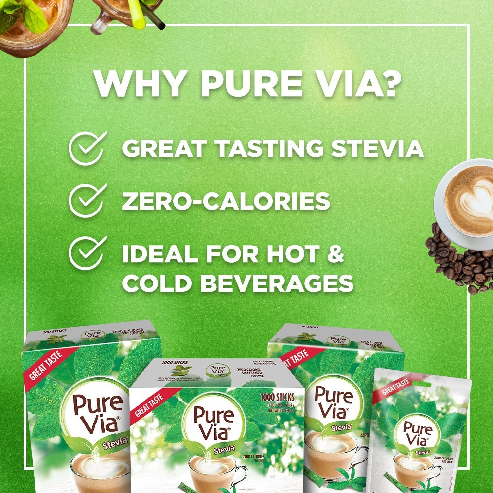 1 CASE - PURE VIA STEVIA 1000 Zero Calorie Sweetener - Stevia Sweetener, Sugar Free - (1000 Sticks)
