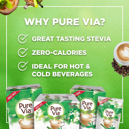 1 CASE - PURE VIA STEVIA 1000 Zero Calorie Sweetener - Stevia Sweetener, Sugar Free - (1000 Sticks)