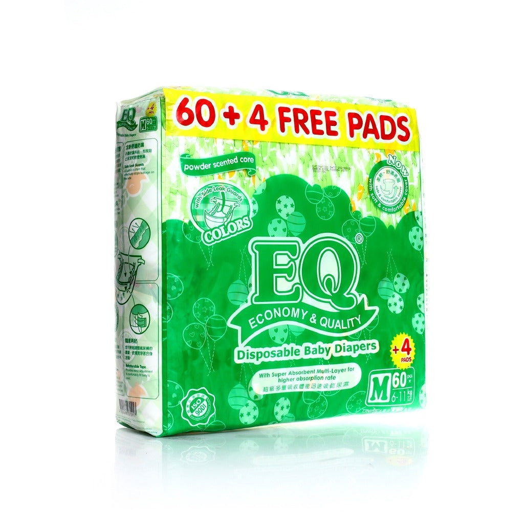 EQ Colors Jumbo Pack Tape Baby Diapers 64's (6-11kg) - M