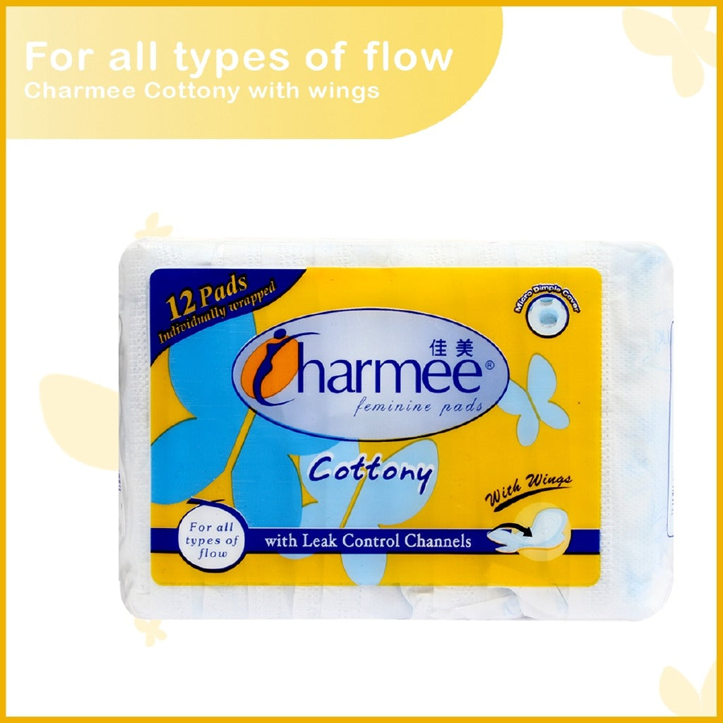 1 CASE - Charmee ALL FLOW Cottony Sanitary Napkin w/ Wings 12's x 24 packs